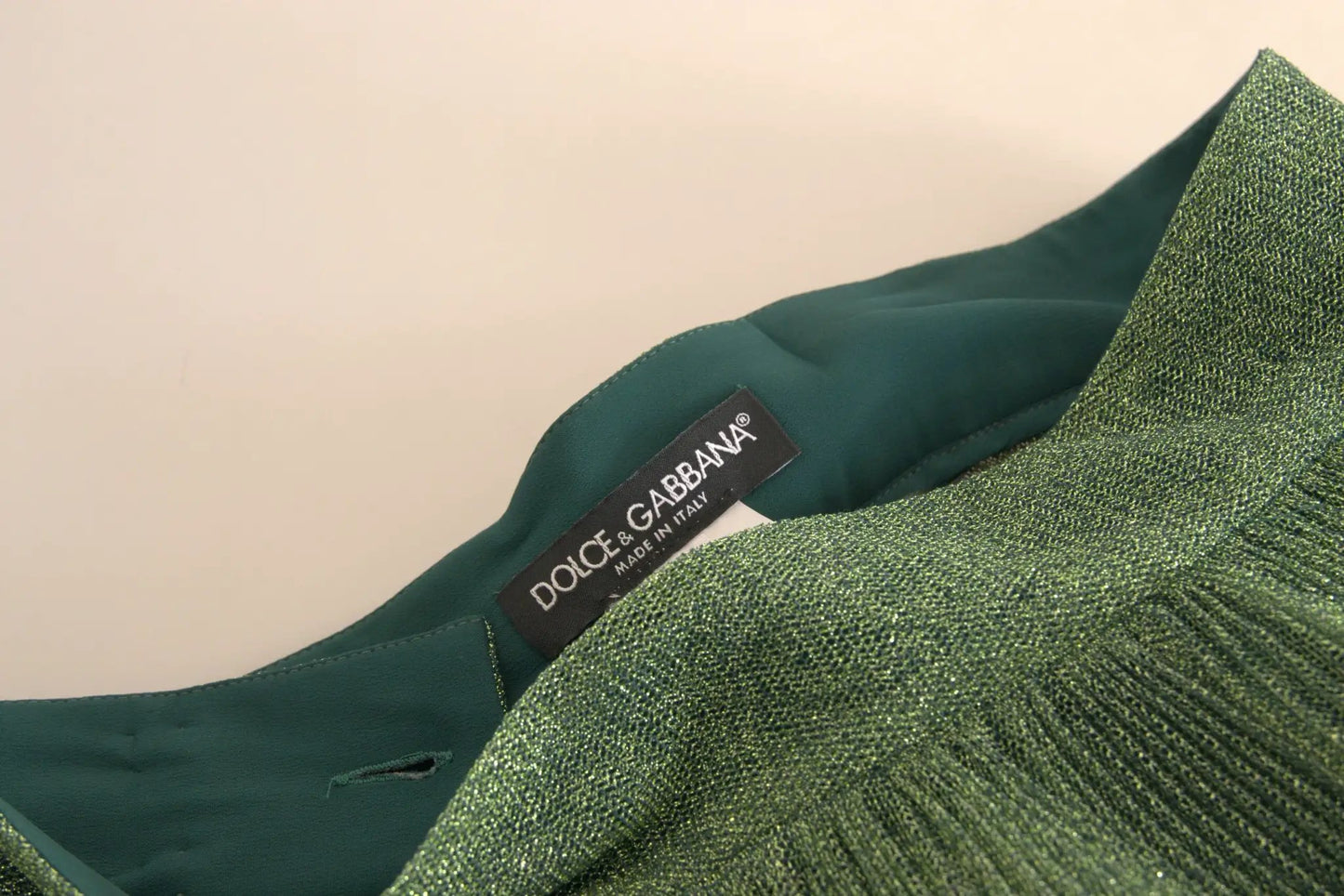 Dolce & Gabbana Metallic Green High Waist A-line Pleated Skirt by Dolce & Gabbana