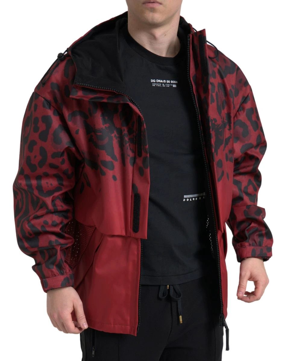 Dolce & Gabbana Red Leopard Hooded Rain Coat Jacket by Dolce & Gabbana