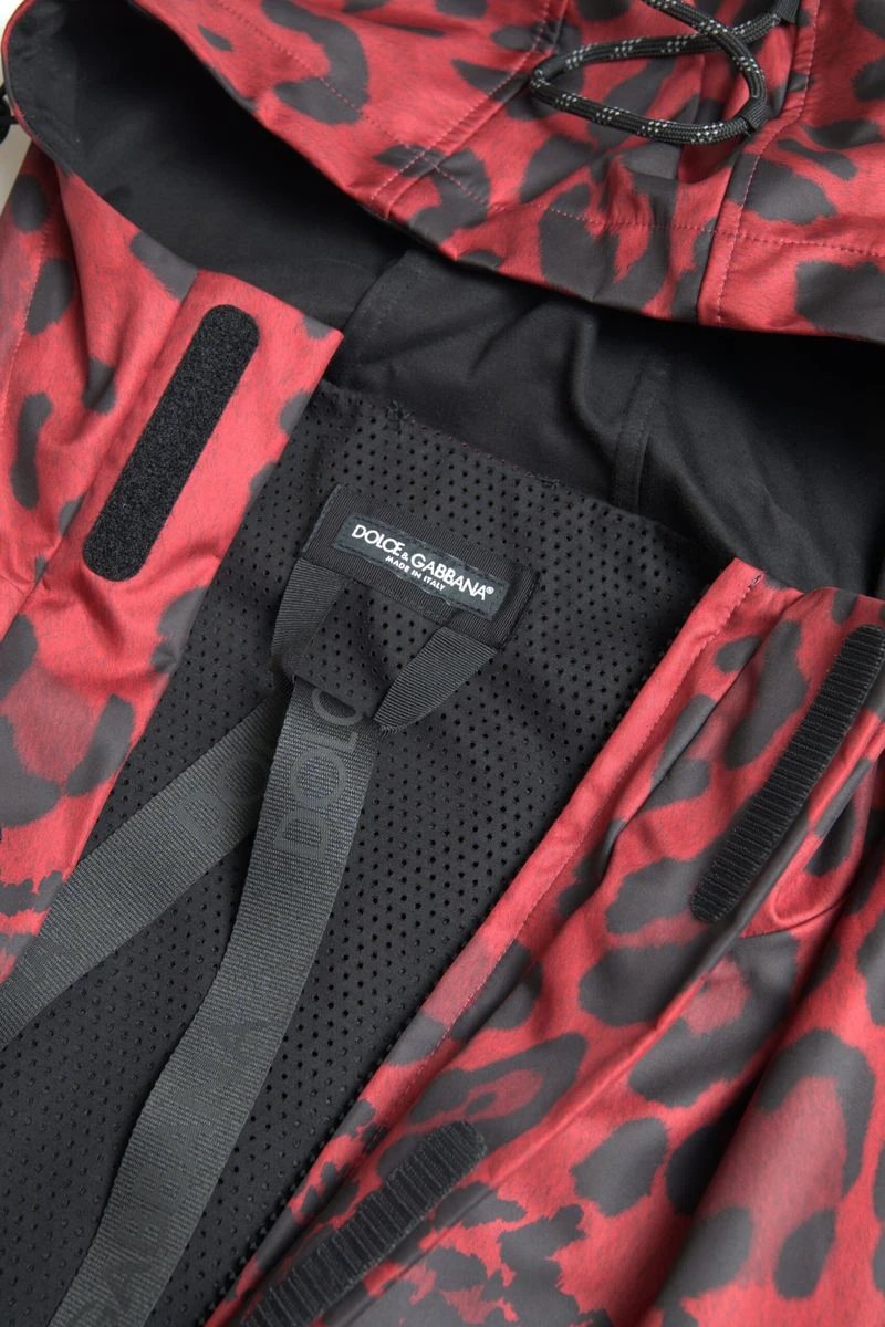 Dolce & Gabbana Red Leopard Hooded Rain Coat Jacket by Dolce & Gabbana