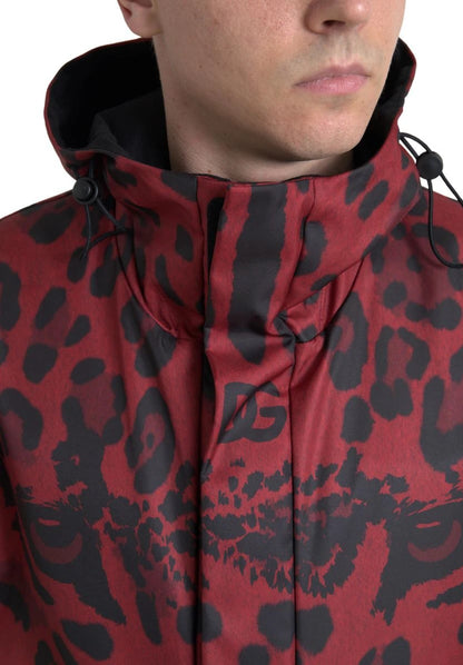 Dolce & Gabbana Red Leopard Hooded Rain Coat Jacket by Dolce & Gabbana
