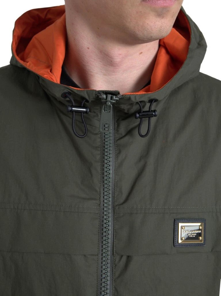 Dolce & Gabbana Green Orange Hooded Cotton Full Zip Jacket by Dolce & Gabbana