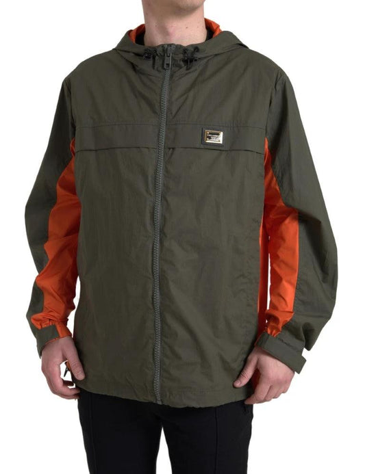Dolce & Gabbana Green Orange Hooded Cotton Full Zip Jacket by Dolce & Gabbana