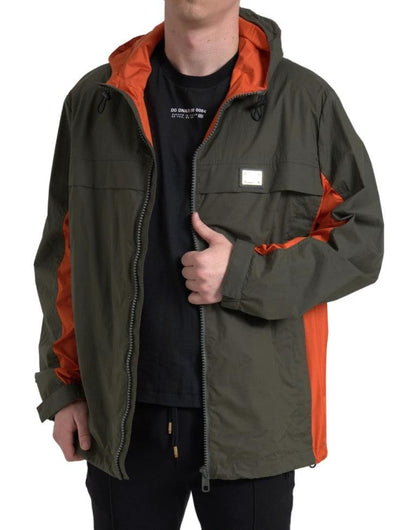 Dolce & Gabbana Green Orange Hooded Cotton Full Zip Jacket by Dolce & Gabbana