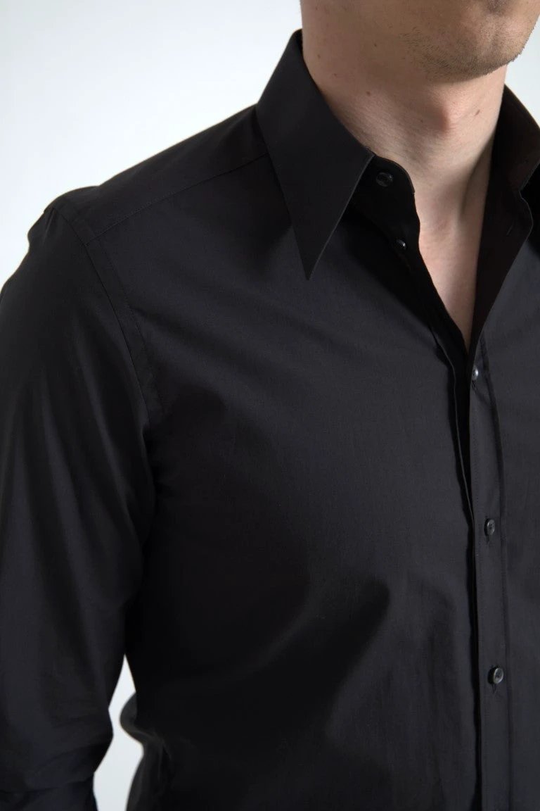 Dolce & Gabbana Black Cotton Men Long Sleeves MARTINI Shirt by Dolce & Gabbana