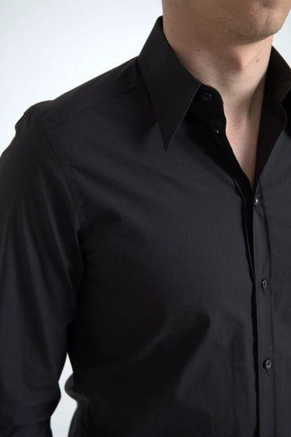 Dolce & Gabbana Black Cotton Men Long Sleeves MARTINI Shirt by Dolce & Gabbana
