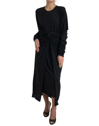 Dolce & Gabbana Black Wool Wrap Sheath Midi Gown Dress by Dolce & Gabbana