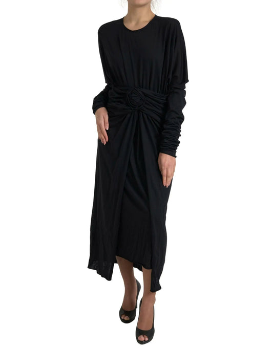 Dolce & Gabbana Black Wool Wrap Sheath Midi Gown Dress by Dolce & Gabbana