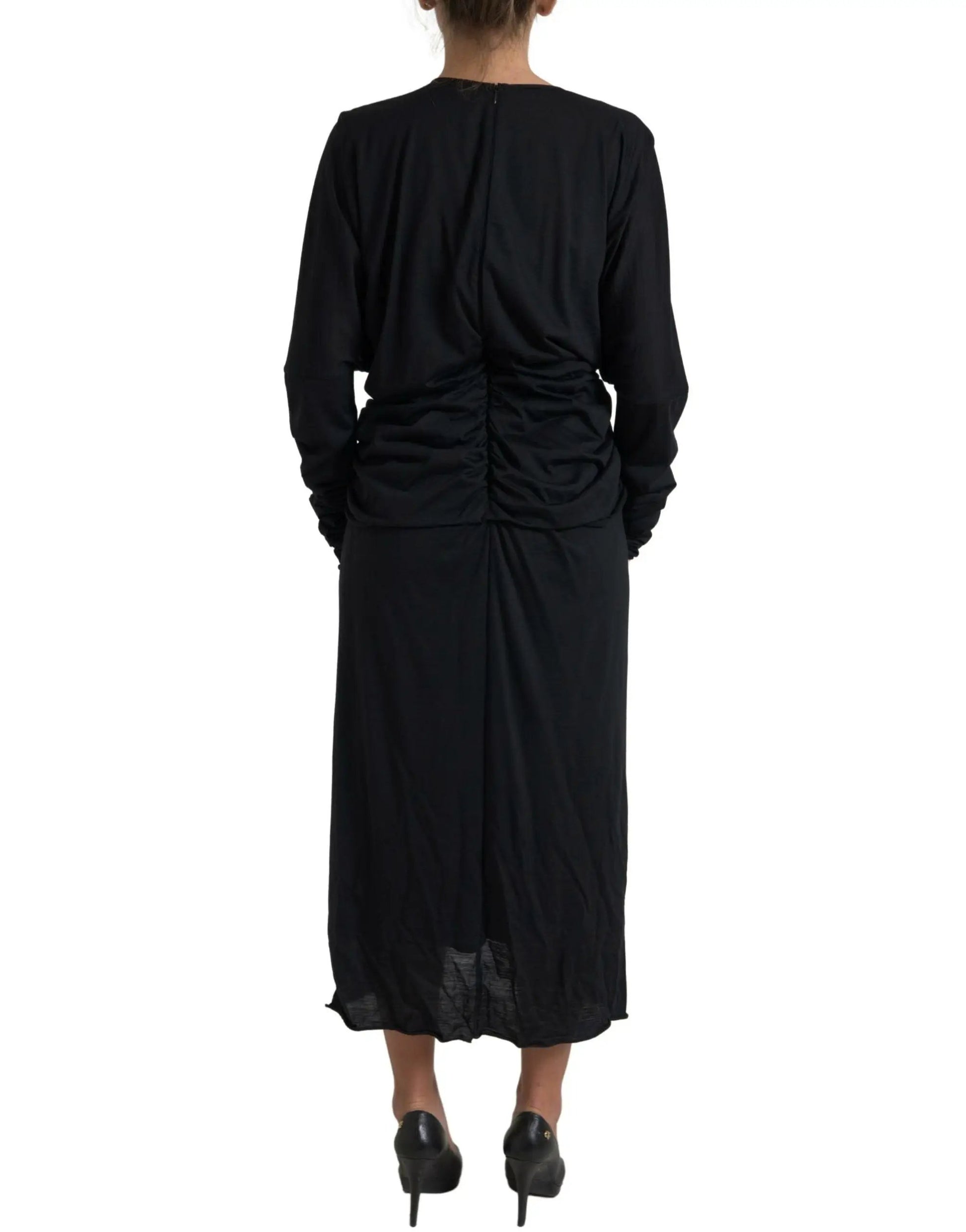Dolce & Gabbana Black Wool Wrap Sheath Midi Gown Dress by Dolce & Gabbana
