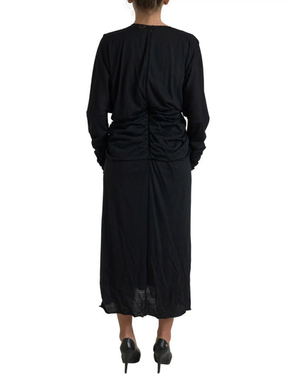 Dolce & Gabbana Black Wool Wrap Sheath Midi Gown Dress by Dolce & Gabbana