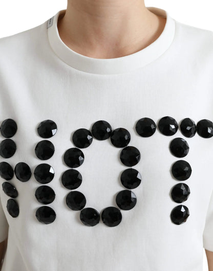 Dolce & Gabbana T-shirt White Cotton Stretch Black HOT Crystal by Dolce & Gabbana