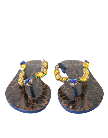 Dolce & Gabbana Blue Crystals Flats Sandals Beachwear Shoes by Dolce & Gabbana