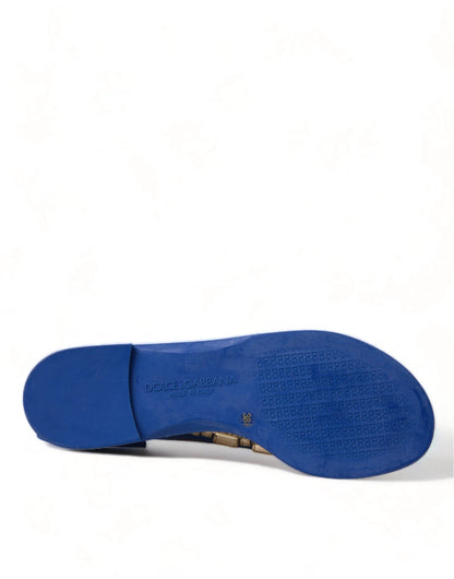 Dolce & Gabbana Blue Crystals Flats Sandals Beachwear Shoes by Dolce & Gabbana