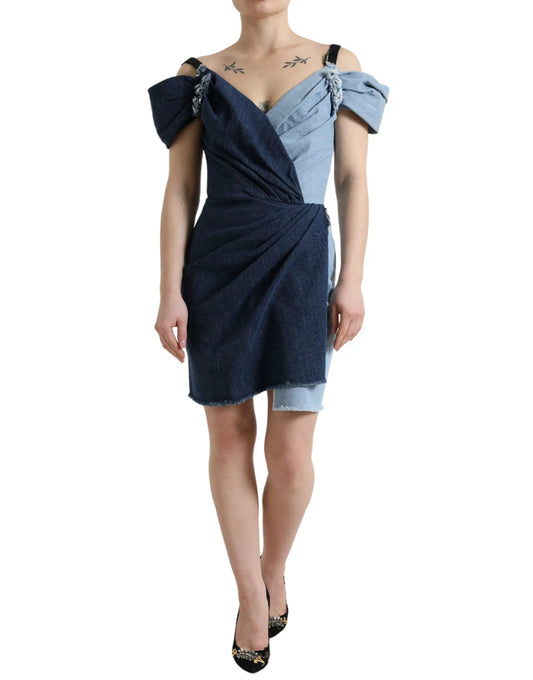 Dolce & Gabbana Blue Patchwork Two Tone Denim Mini Dress by Dolce & Gabbana