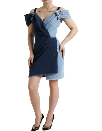Dolce & Gabbana Blue Patchwork Two Tone Denim Mini Dress by Dolce & Gabbana