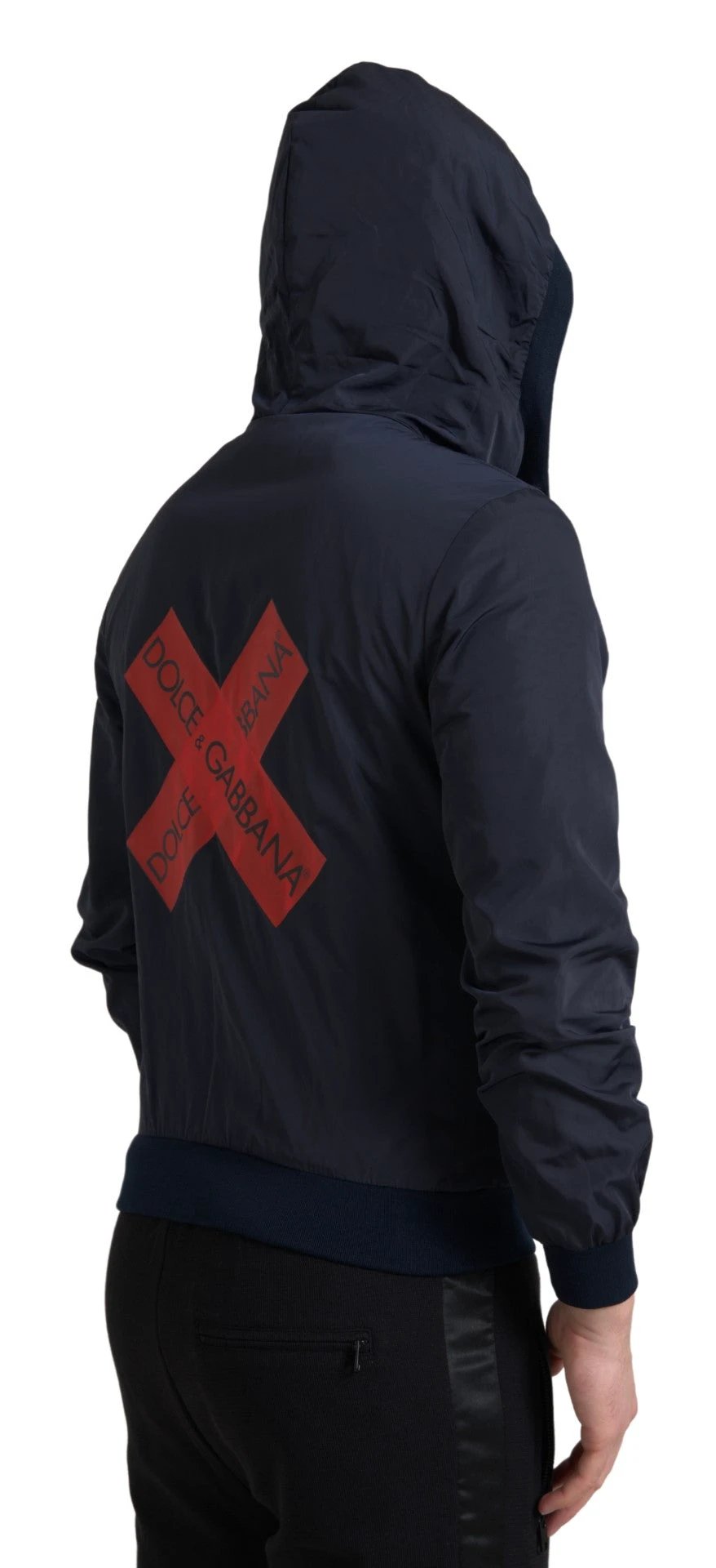 Dolce & Gabbana Blue Hooded Logo Polyester Full Zip Sweater by Dolce & Gabbana