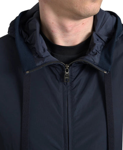 Dolce & Gabbana Blue Hooded Logo Polyester Full Zip Sweater by Dolce & Gabbana