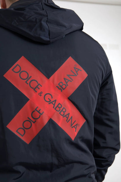 Dolce & Gabbana Blue Hooded Logo Polyester Full Zip Sweater by Dolce & Gabbana