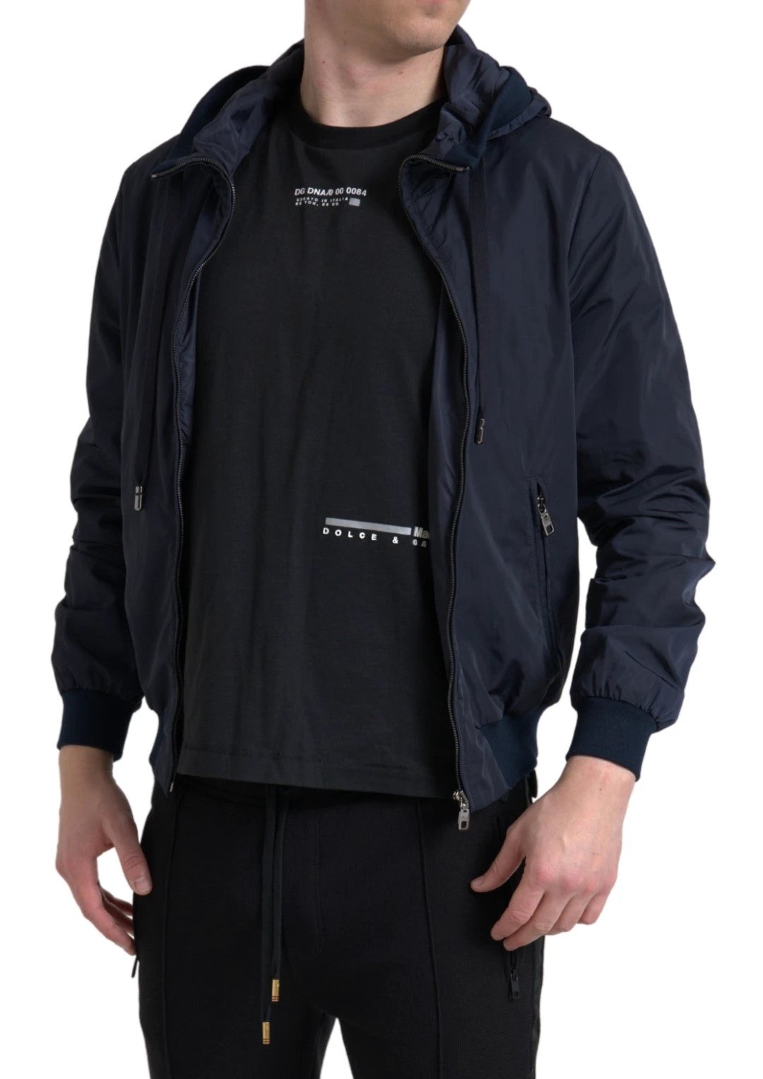 Dolce & Gabbana Blue Hooded Logo Polyester Full Zip Sweater by Dolce & Gabbana