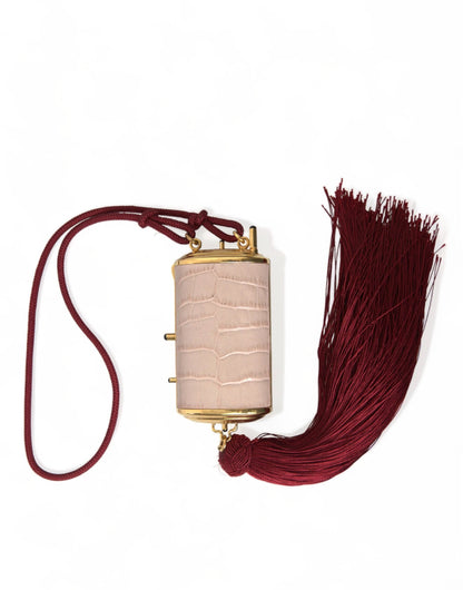Dolce & Gabbana Pink Exotic Leather Mini Mirror Tassel Makeup Bag by Dolce & Gabbana