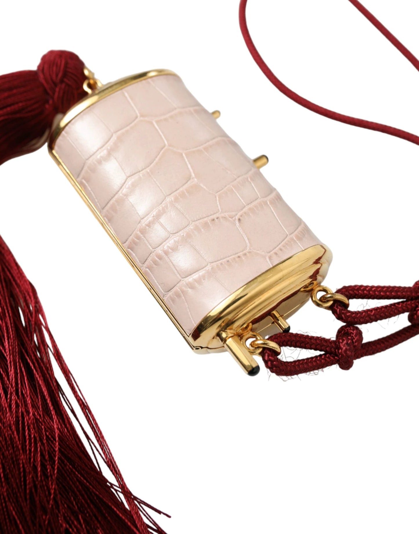 Dolce & Gabbana Pink Exotic Leather Mini Mirror Tassel Makeup Bag by Dolce & Gabbana