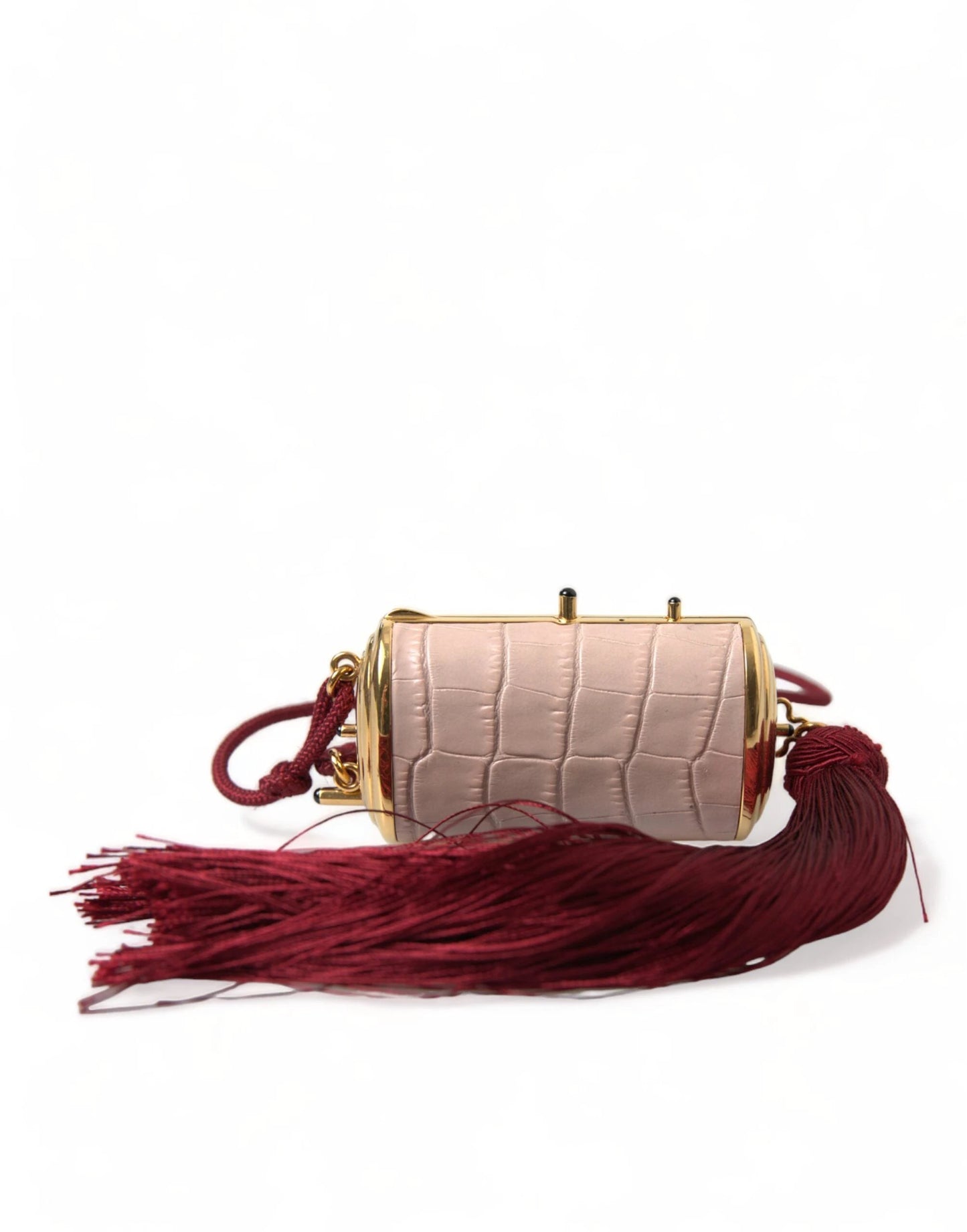 Dolce & Gabbana Pink Exotic Leather Mini Mirror Tassel Makeup Bag by Dolce & Gabbana