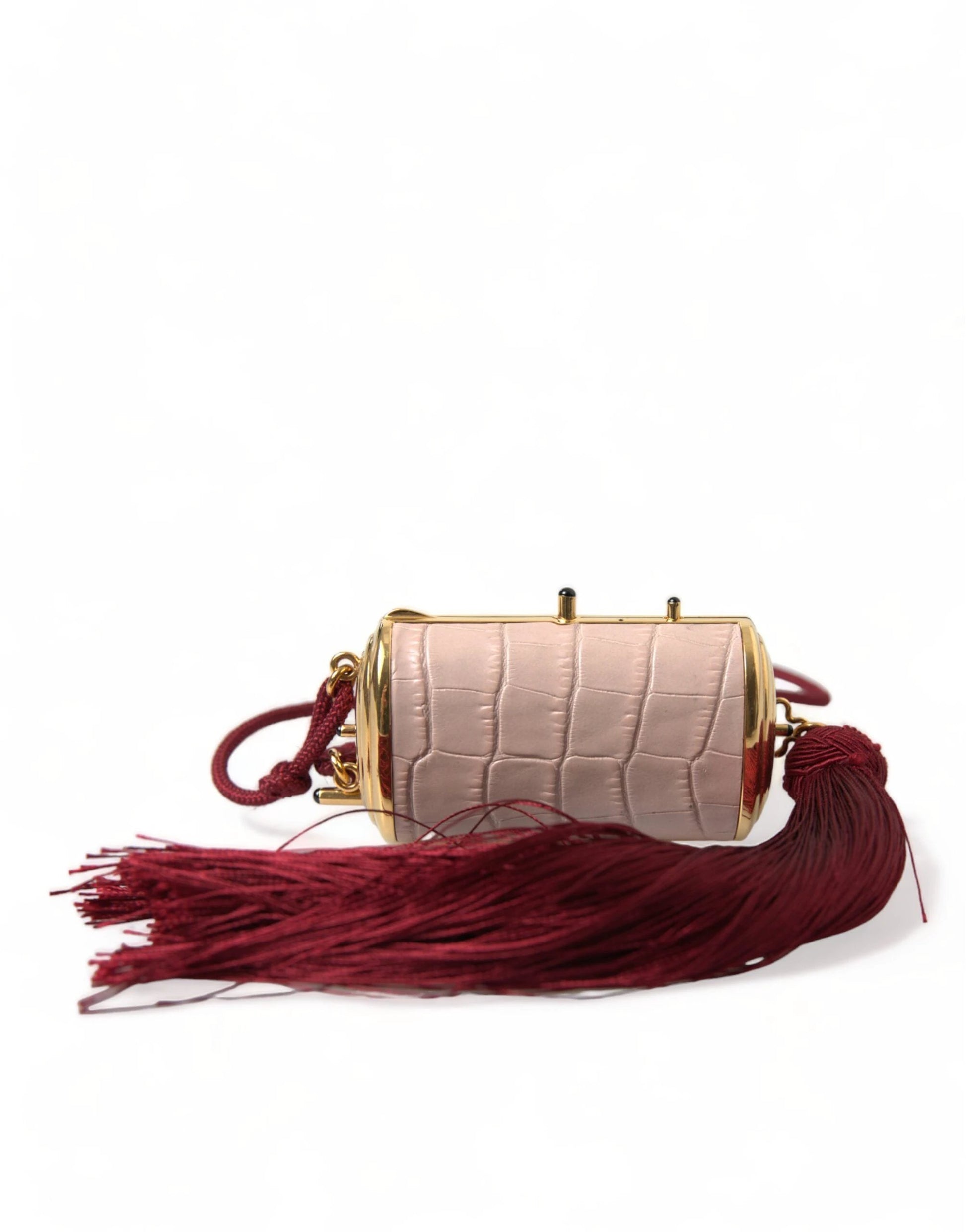 Dolce & Gabbana Pink Exotic Leather Mini Mirror Tassel Makeup Bag by Dolce & Gabbana