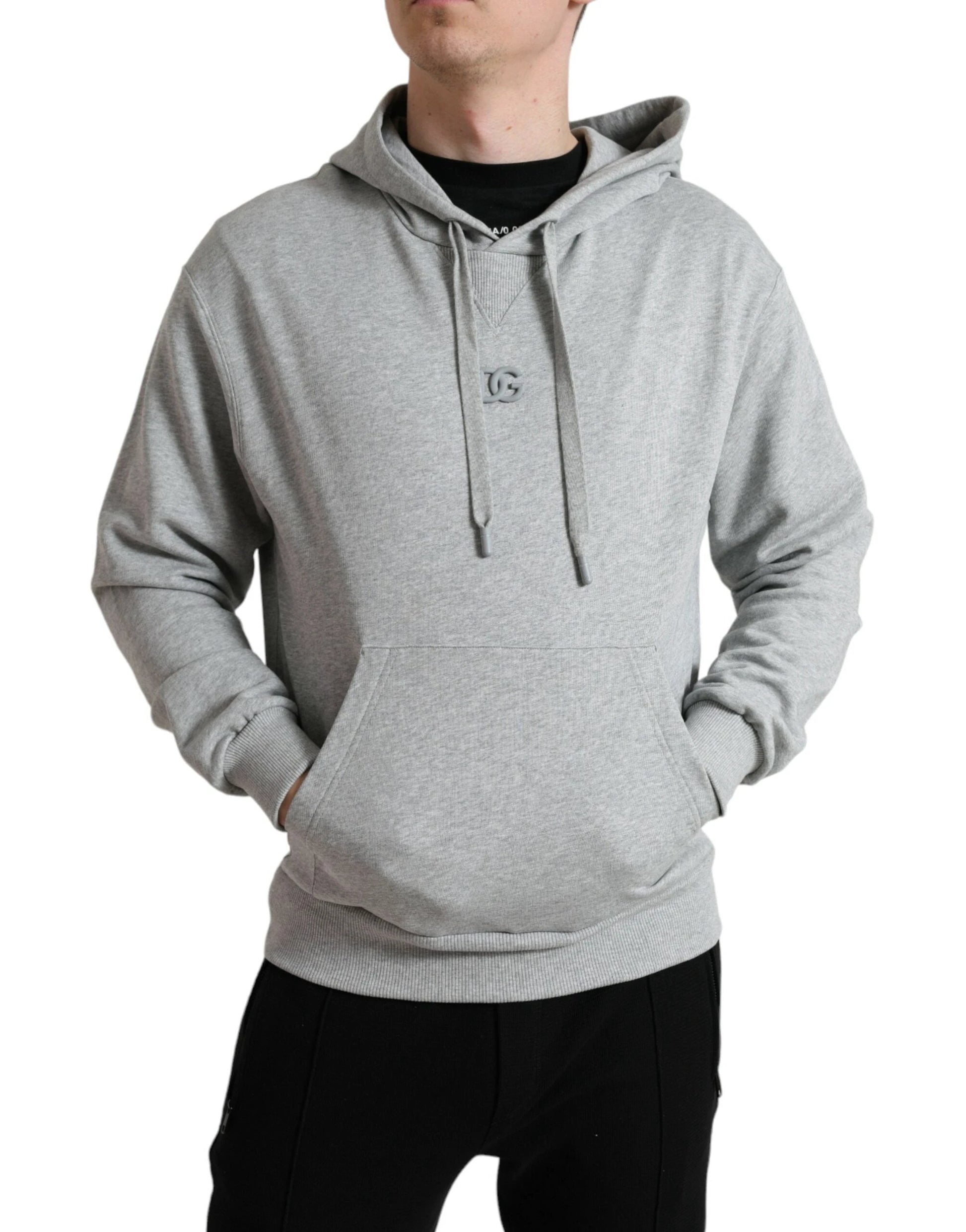 Dolce & Gabbana Gray Cotton Logo Hooded Sweatshirt Sweater by Dolce & Gabbana