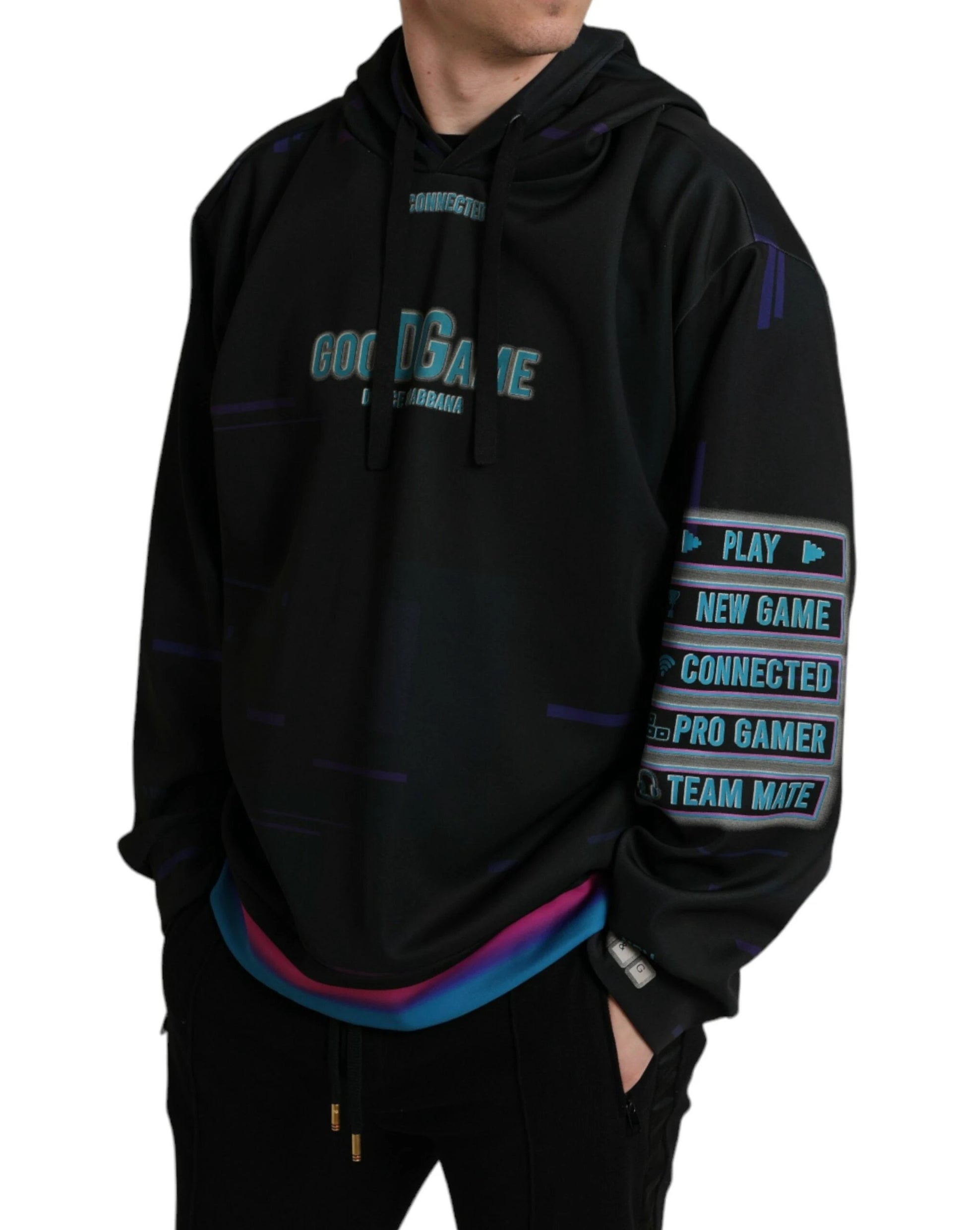 Dolce & Gabbana Black Logo Print Hooded Sweatshirt Sweater by Dolce & Gabbana