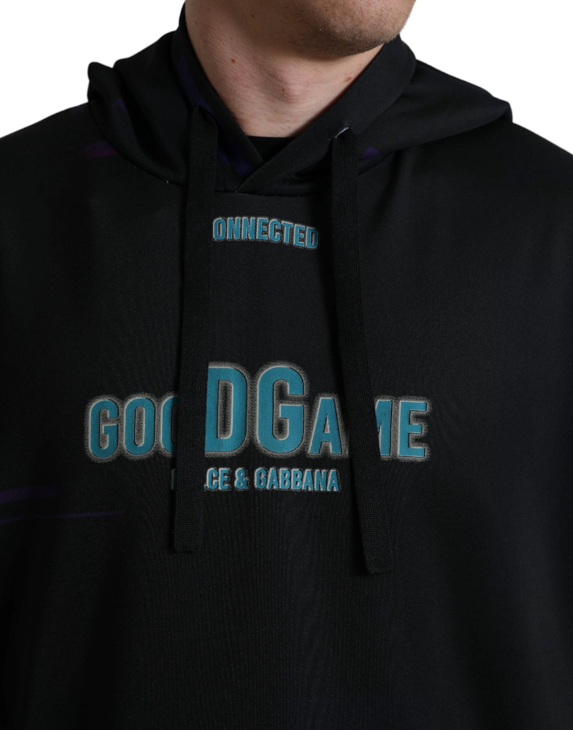 Dolce & Gabbana Black Logo Print Hooded Sweatshirt Sweater by Dolce & Gabbana