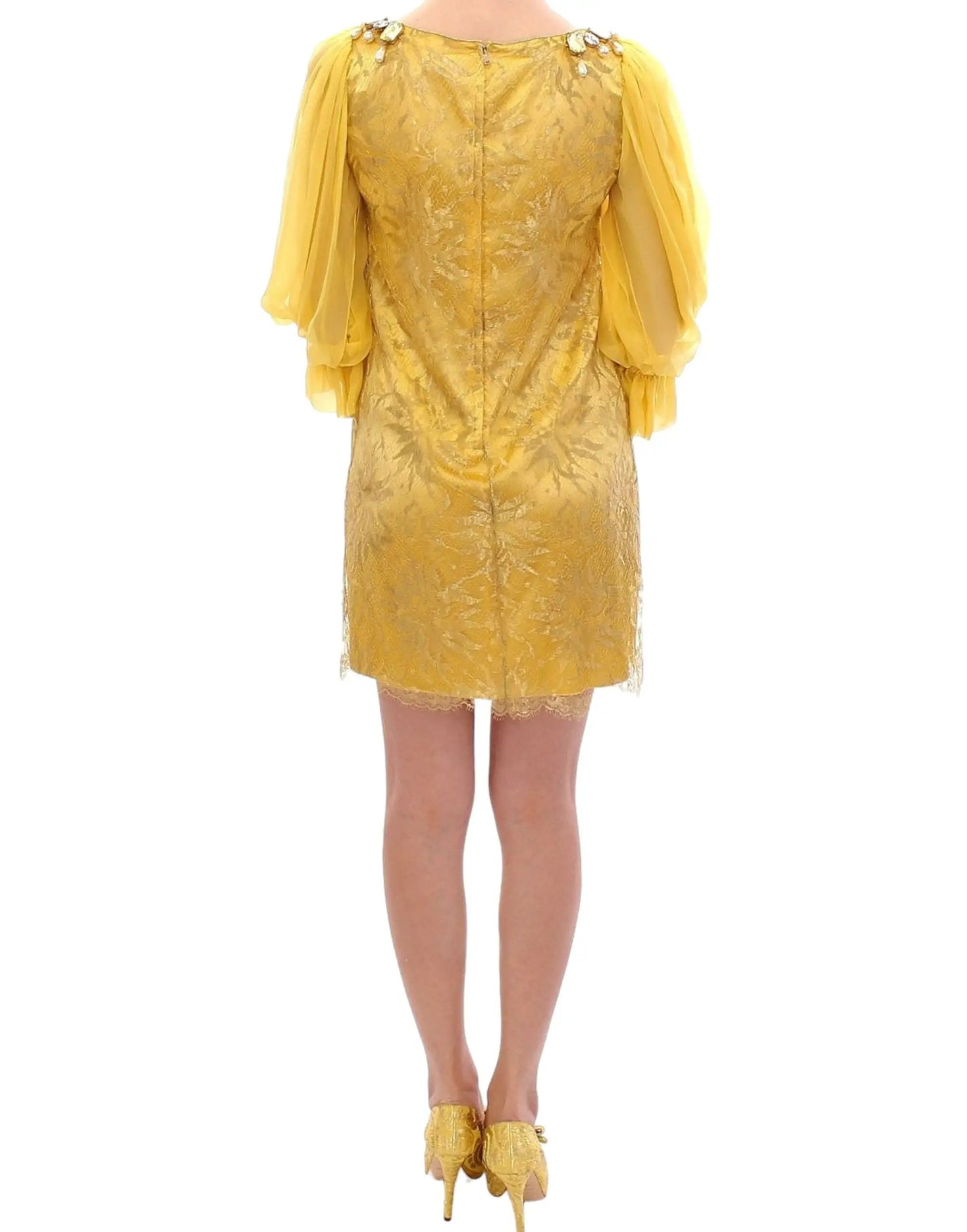 Dolce & Gabbana Yellow lace crystal mini dress by Dolce & Gabbana
