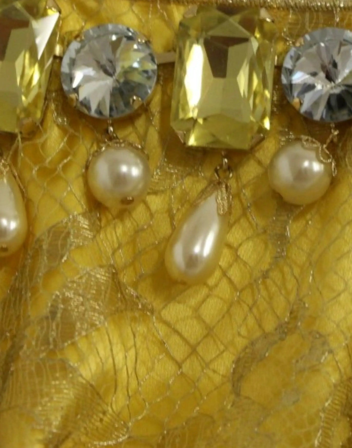 Dolce & Gabbana Yellow lace crystal mini dress by Dolce & Gabbana