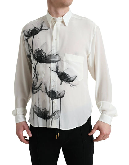 Dolce & Gabbana White Floral Collared Dress Silk Shirt by Dolce & Gabbana