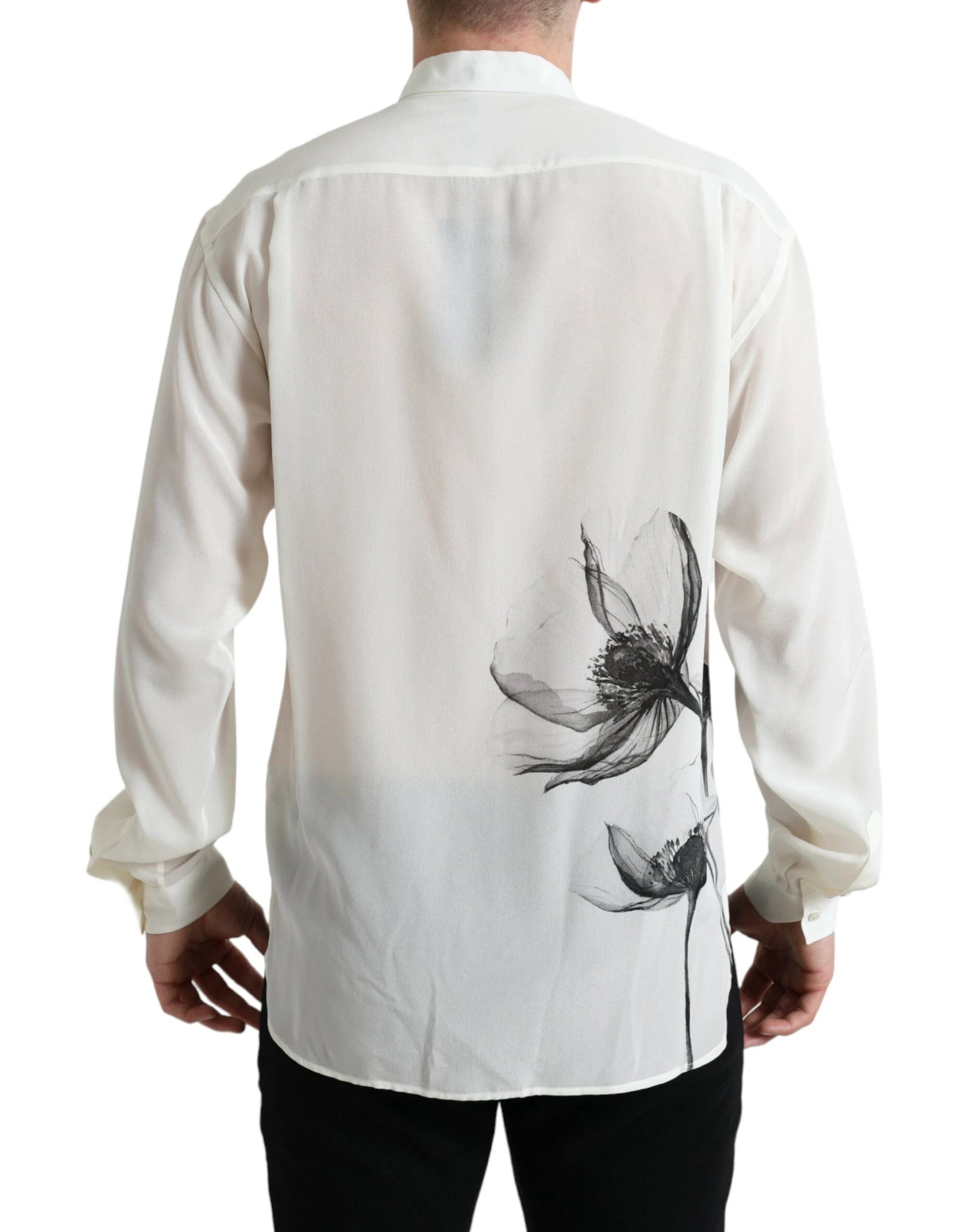 Dolce & Gabbana White Floral Collared Dress Silk Shirt by Dolce & Gabbana