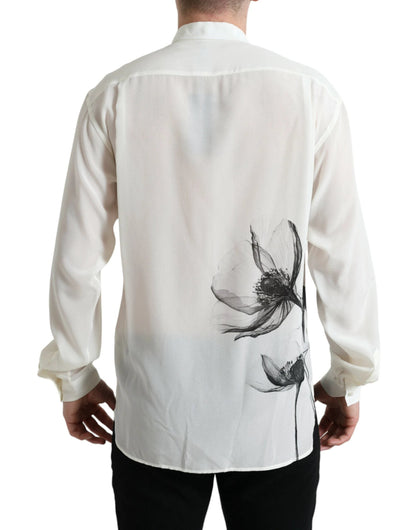 Dolce & Gabbana White Floral Collared Dress Silk Shirt by Dolce & Gabbana