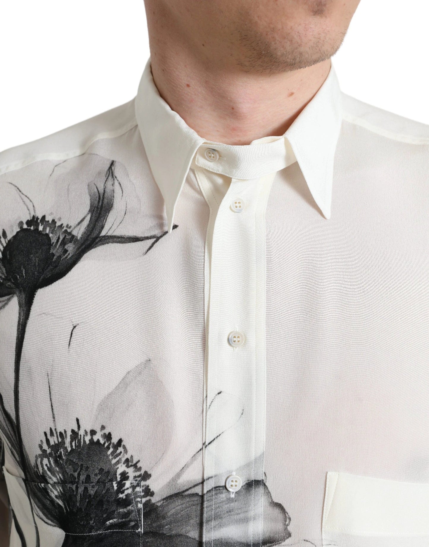 Dolce & Gabbana White Floral Collared Dress Silk Shirt by Dolce & Gabbana