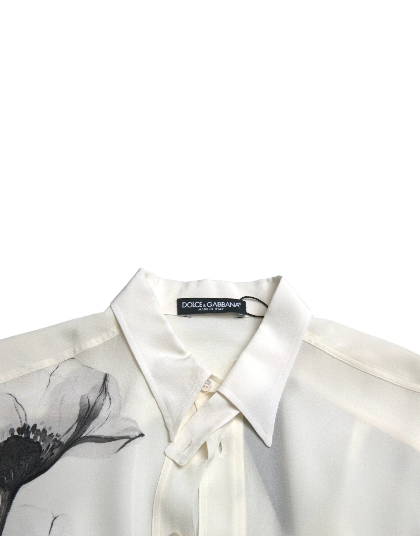 Dolce & Gabbana White Floral Collared Dress Silk Shirt by Dolce & Gabbana