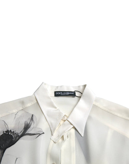 Dolce & Gabbana White Floral Collared Dress Silk Shirt by Dolce & Gabbana