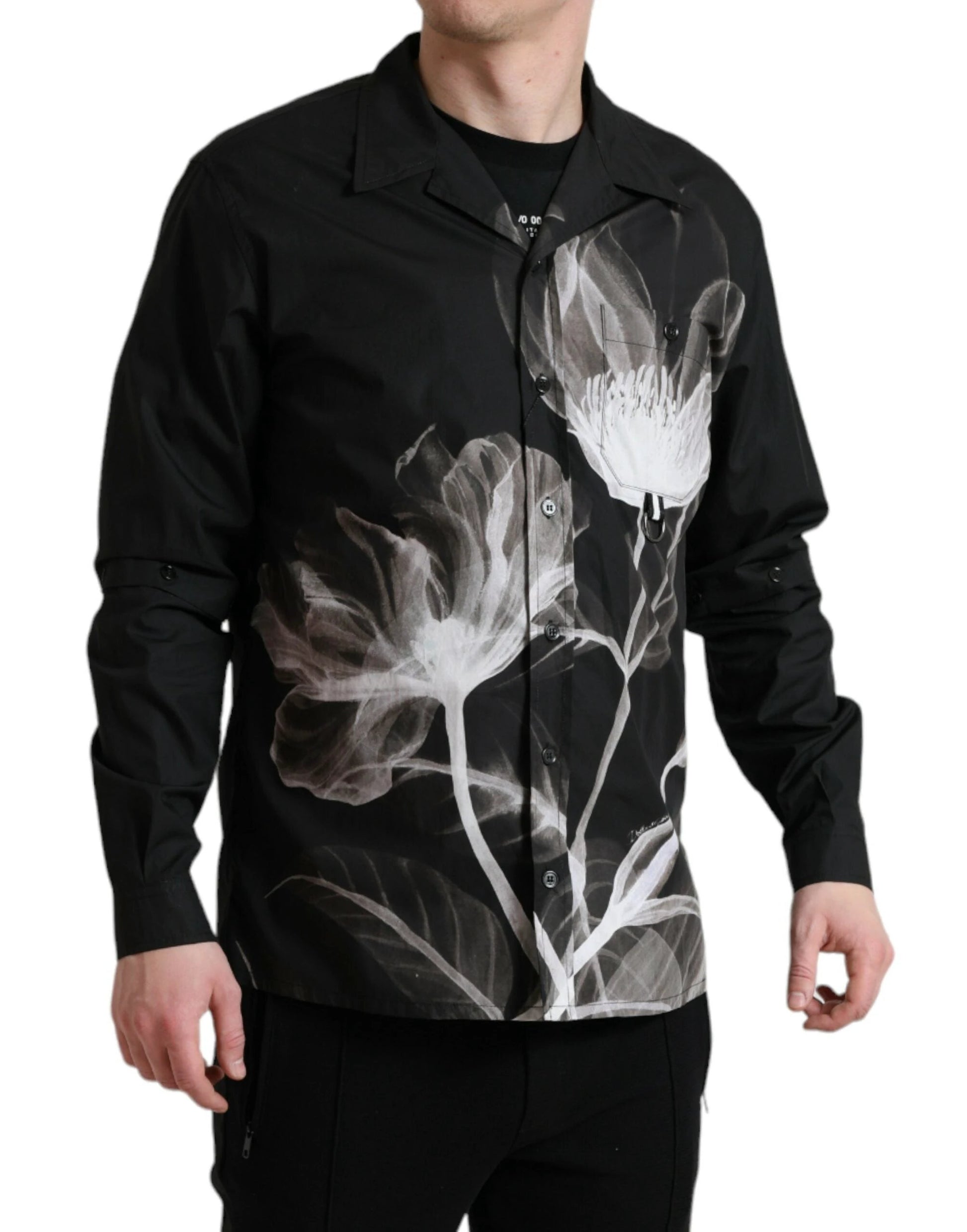 Dolce & Gabbana Black Floral Cotton Collared Long Sleeves Men Shirt by Dolce & Gabbana