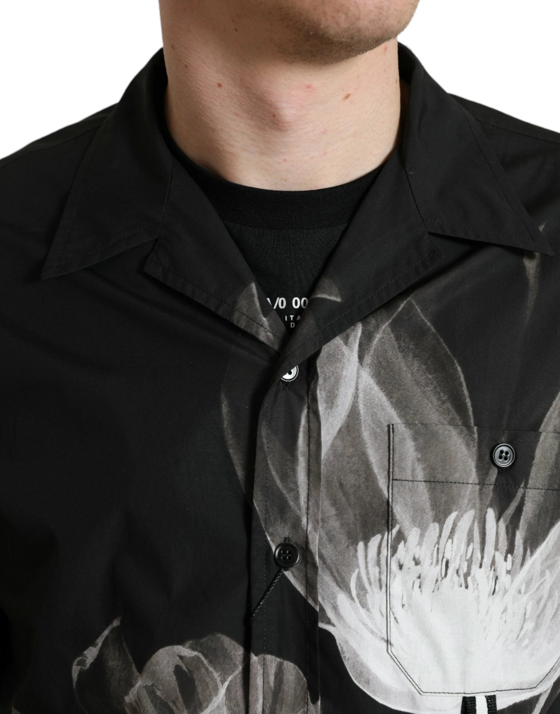 Dolce & Gabbana Black Floral Cotton Collared Long Sleeves Men Shirt by Dolce & Gabbana