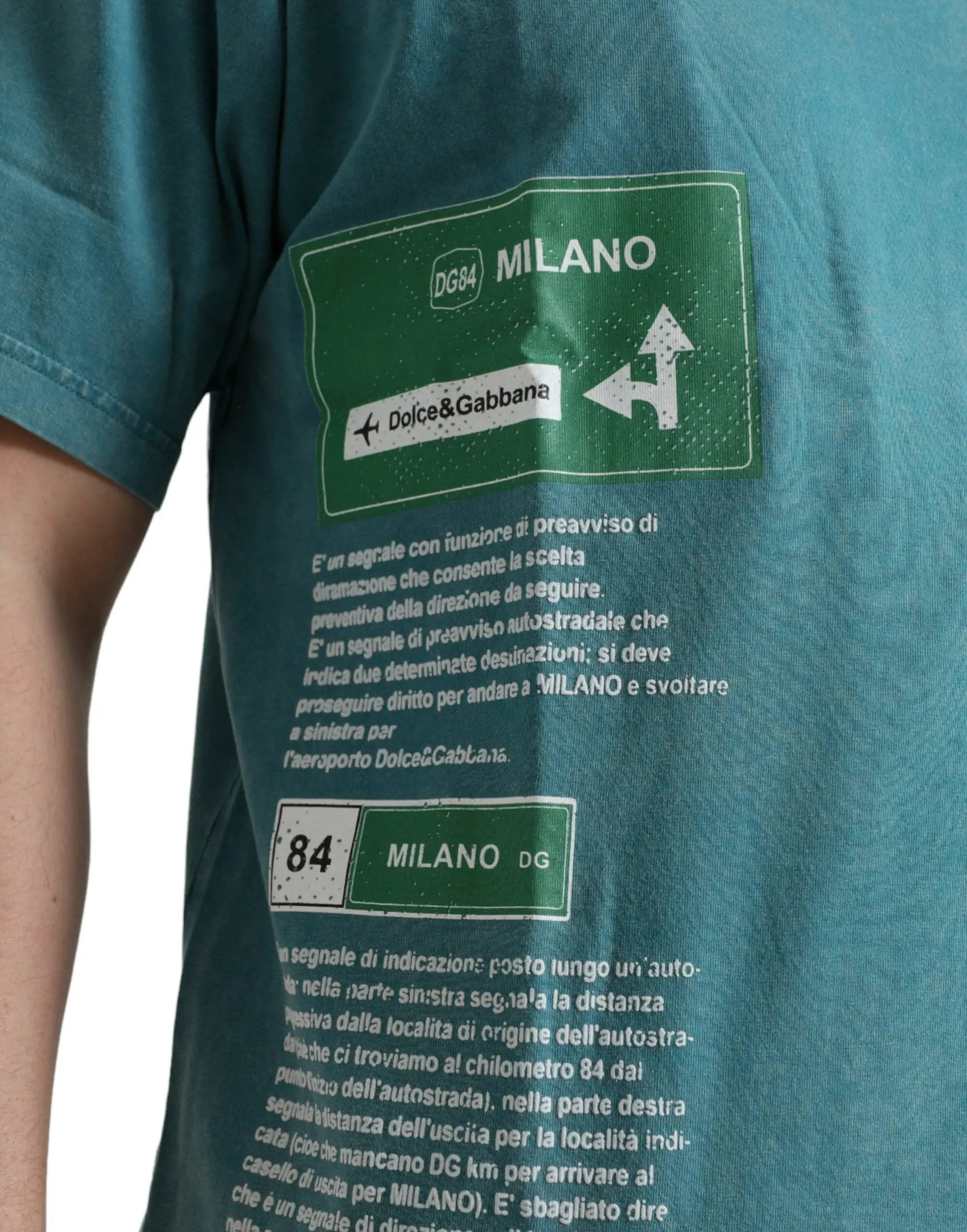 Dolce & Gabbana Blue Cotton Milano Street Round Neck T-shirt by Dolce & Gabbana