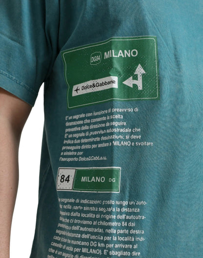 Dolce & Gabbana Blue Cotton Milano Street Round Neck T-shirt by Dolce & Gabbana