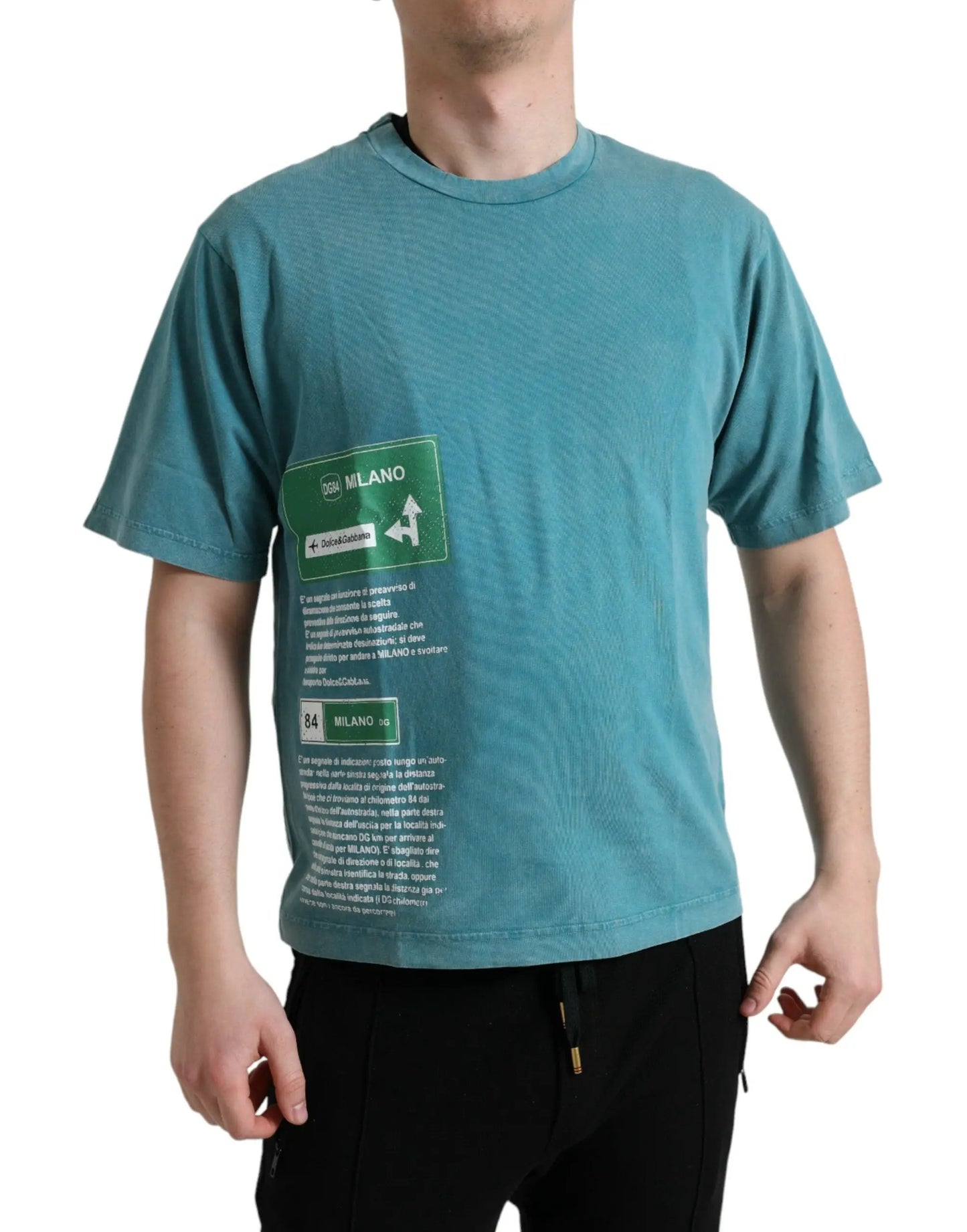 Dolce & Gabbana Blue Cotton Milano Street Round Neck T-shirt by Dolce & Gabbana