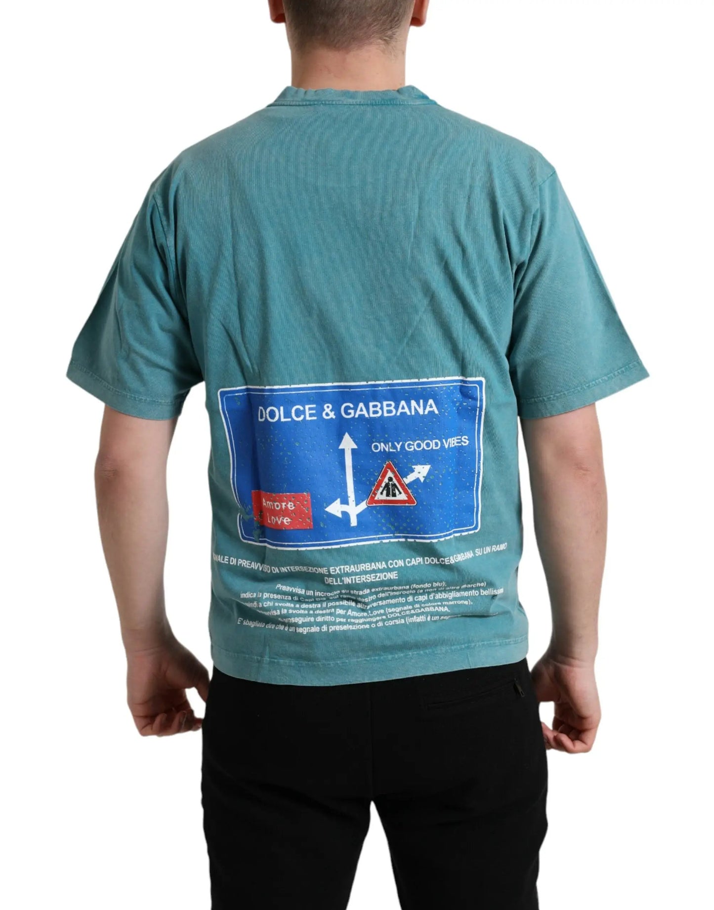 Dolce & Gabbana Blue Cotton Milano Street Round Neck T-shirt by Dolce & Gabbana