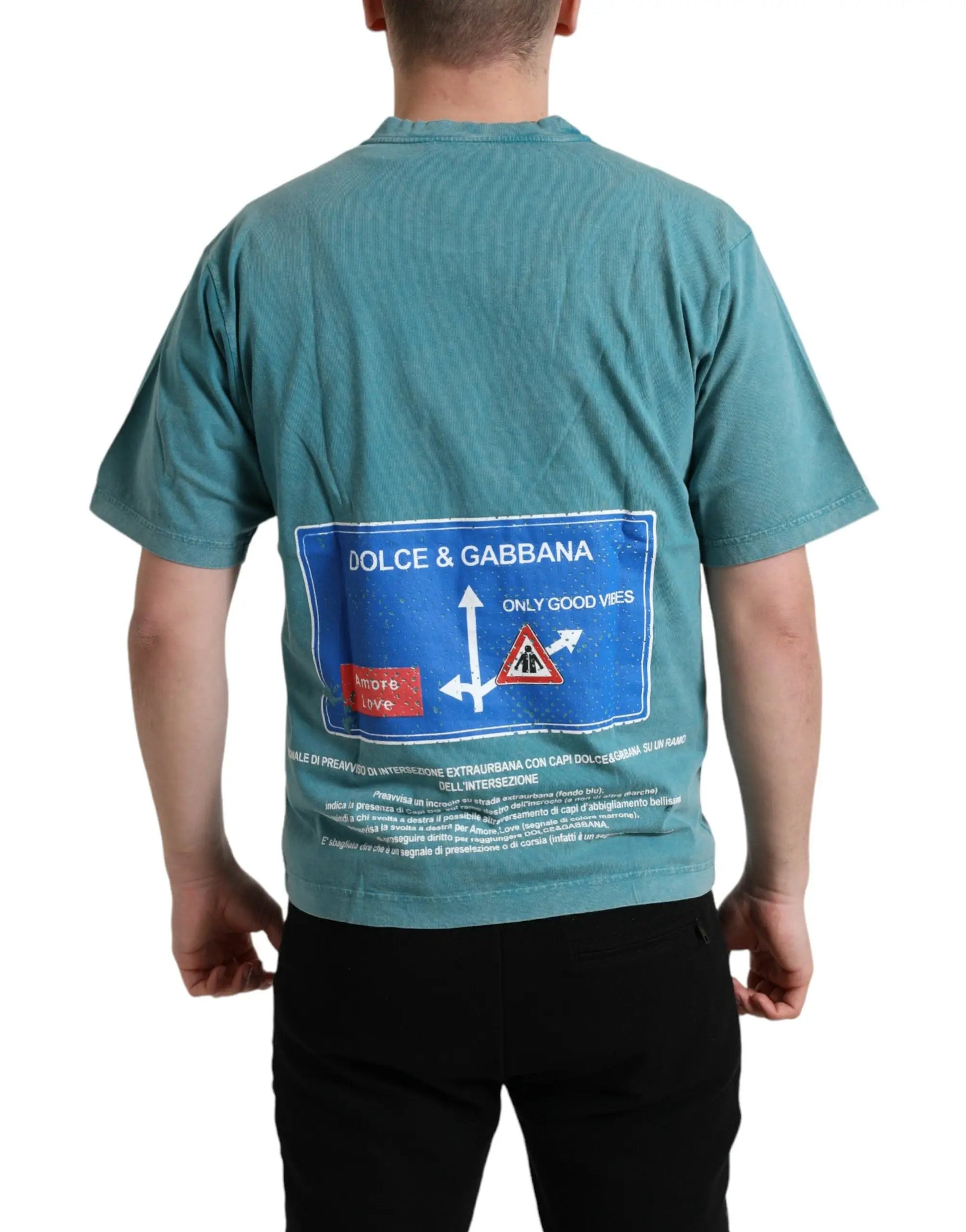 Dolce & Gabbana Blue Cotton Milano Street Round Neck T-shirt by Dolce & Gabbana