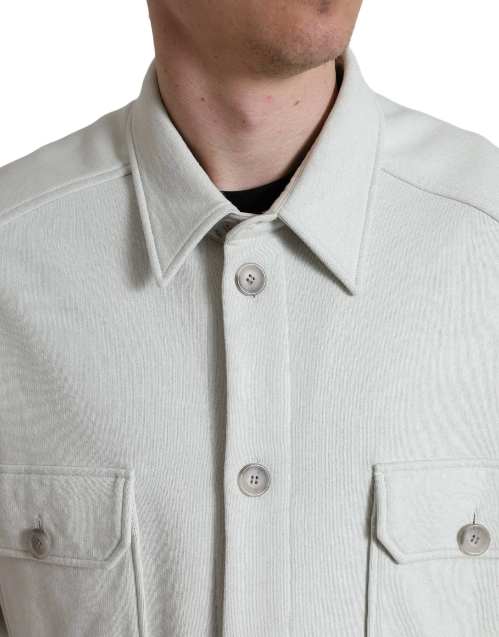 Dolce & Gabbana Grey Cotton Button Down Collared Coat Jacket by Dolce & Gabbana