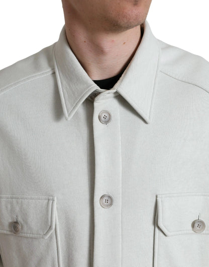 Dolce & Gabbana Grey Cotton Button Down Collared Coat Jacket by Dolce & Gabbana