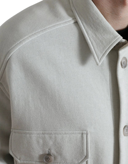 Dolce & Gabbana Grey Cotton Button Down Collared Coat Jacket by Dolce & Gabbana