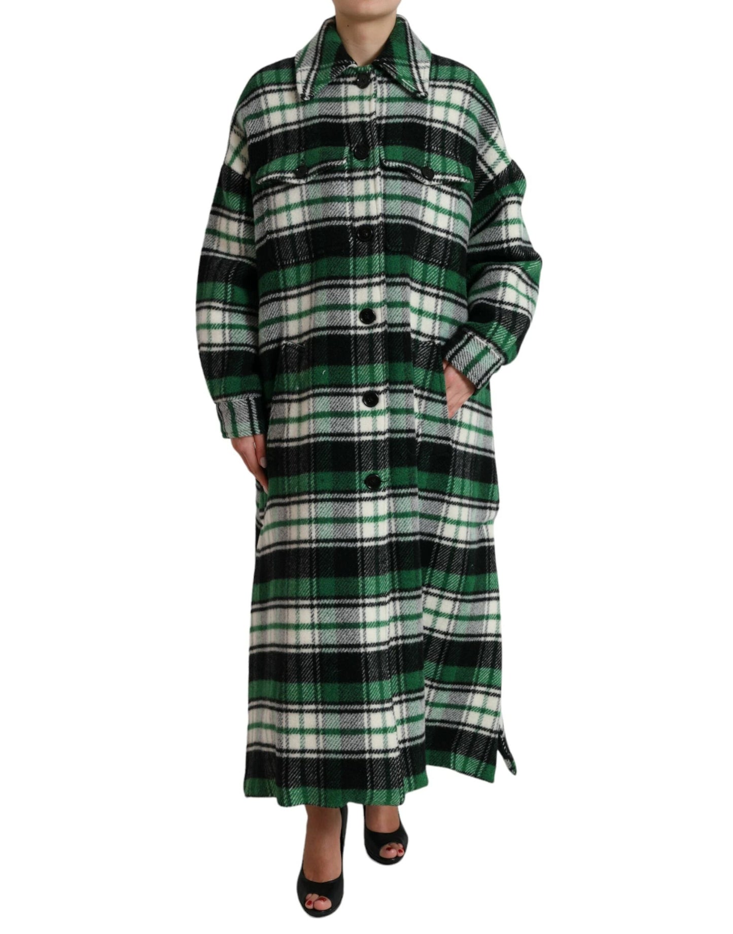 Dolce & Gabbana Green Plaid Long Sleeve Casual Coat Jacket by Dolce & Gabbana
