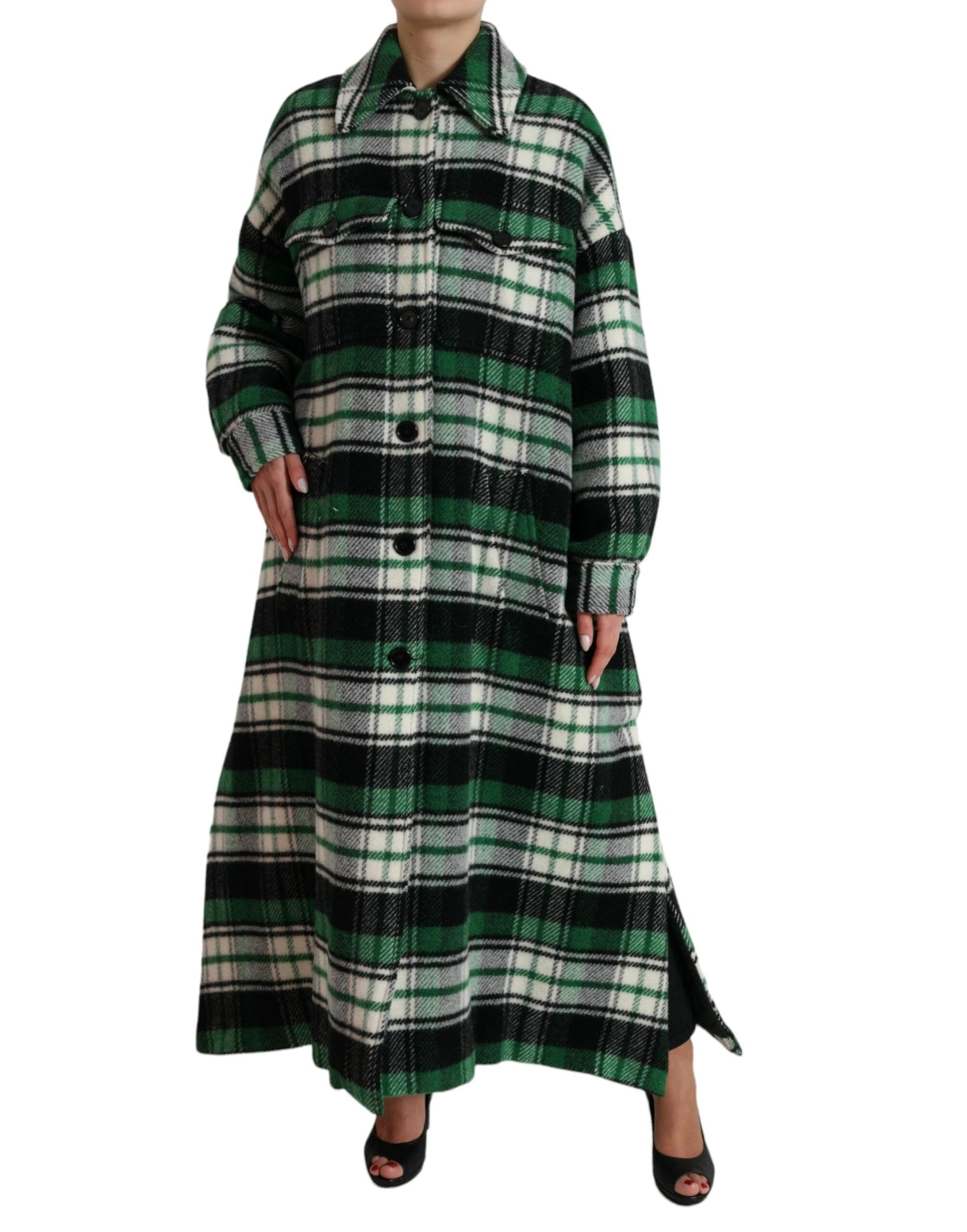 Dolce & Gabbana Green Plaid Long Sleeve Casual Coat Jacket by Dolce & Gabbana