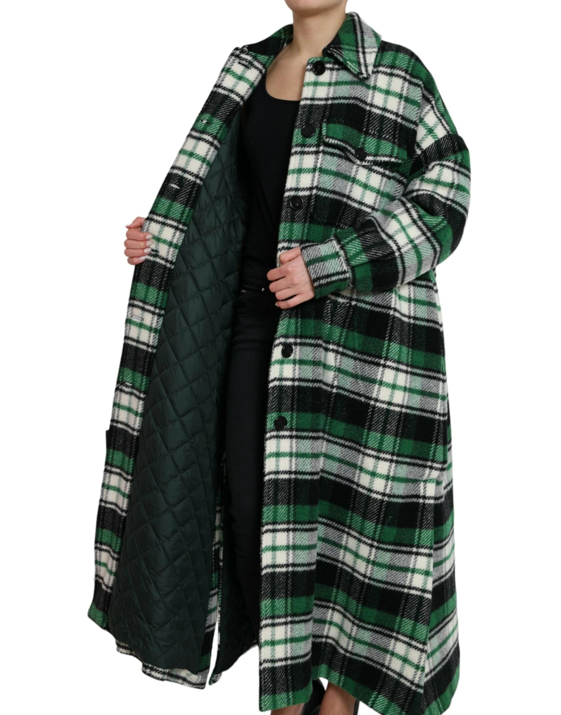 Dolce & Gabbana Green Plaid Long Sleeve Casual Coat Jacket by Dolce & Gabbana